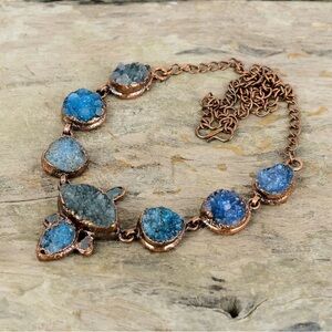 Blue Druzy necklace with Electroformed copper